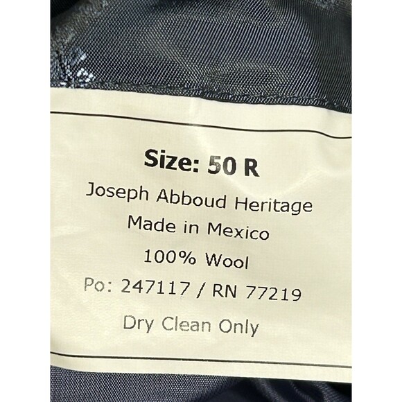 Joe Joseph Abboud Navy 100% Wool 2 Button Blazer Sport Coat Jacket Mens 50R Slim - Picture 15 of 16